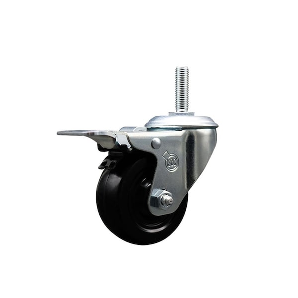 3 Inch Hard Rubber Wheel Swivel 58 Inch Threaded Stem Caster Total Lock Brake SCC